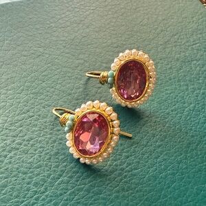 Elegant Gold and Pink Gemstone Earrings